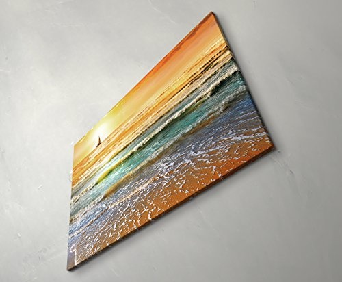 Fotografie - Meerblick mit Segelboot bei Sonnenuntergang - Leinwandbild 120x80cm