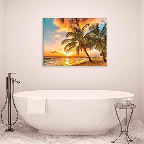 Strand Palmen Tropisch Sonnenuntergang Leinwand Bilder (PP2467O1FW) - Wallsticker Warehouse - Size O1 - 100cm x 75cm - 230g/m2 Canvas - 1 Piece