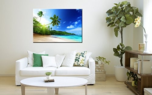 PB Art - Strandbild 80 x 120 cm als Kunstdruck auf Leinwand und Holzkeilrahmen - Beste Qualität, Handgefertigt in Deutschland!