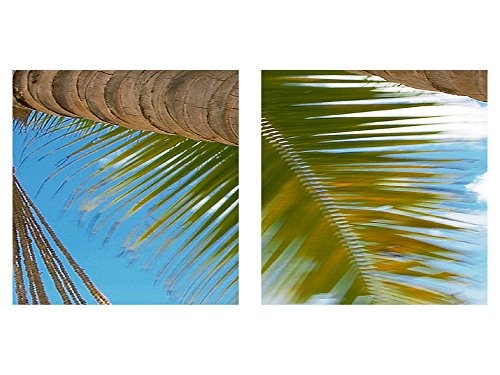 Bilder Strand Palmen Wandbild 200 x 80 cm Vlies - Leinwand Bild XXL Format Wandbilder Wohnzimmer Wohnung Deko Kunstdrucke Blau 5 Teilig - MADE IN GERMANY - Fertig zum Aufhängen 603655a