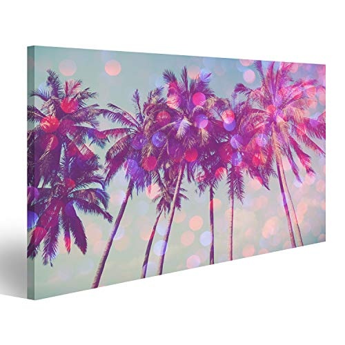 islandburner Bild Bilder auf Leinwand Palmen am tropischen Strand mit Party-Glamour-Bokeh-Overlay, doppelter Belichtungseffekt stilisiert Wandbild, Poster, Leinwandbild EWM