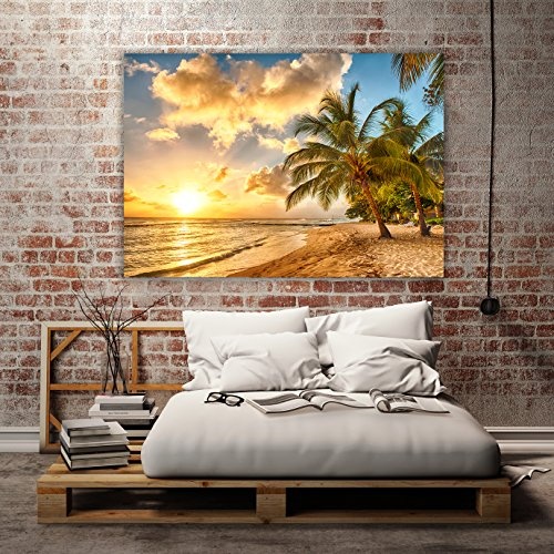 PMP-4life XXL Poster Strand in Barbados bei Sonnenuntergang HD 140cm x 100cm Hochauflösende Wanddekoration Bild für Wandgestaltung Wandbild | Fotoposter Karibik Sonne Sommer Palmen |