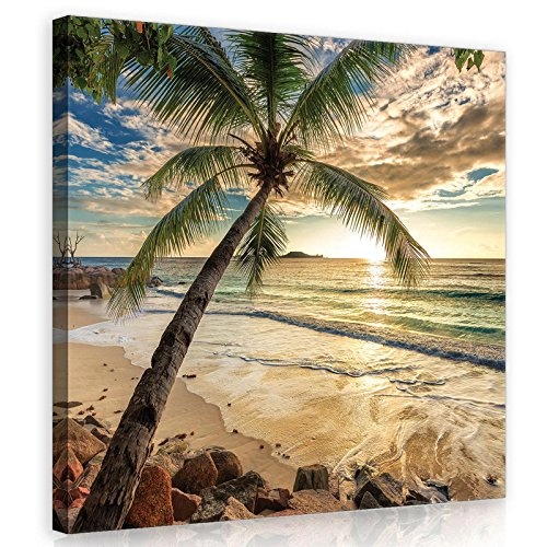 Welt-der-TräumeWANDBILD CANVASBILD Wandbild Leinwandbild Kunstdruck Canvas | Strand | O5 (40cm. x 40cm.) | Canvas Picture Print PP11732O5-MS | Strand Palmen Sand Sonne Himmel Tropen Meer Wasser