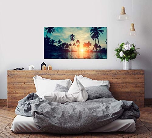 Paul Sinus Art schöne Tropische Palmen 120x 60cm Panorama Leinwand Bild XXL Format Wandbilder Wohnzimmer Wohnung Deko Kunstdrucke