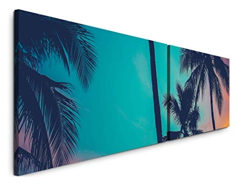 Paul Sinus Art Palmen 180x50cm - 2 Wandbilder je 50x90cm - Kunstdrucke - Wandbild - Leinwandbilder fertig auf Rahmen