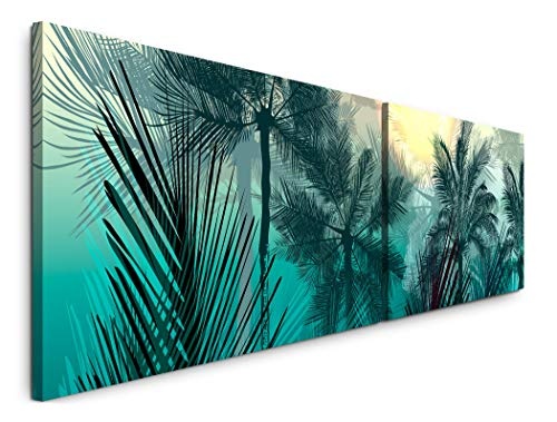 Paul Sinus Art Pflanzen und Palmen 180x50cm - 2 Wandbilder je 50x90cm - Kunstdrucke - Wandbild - Leinwandbilder fertig auf Rahmen