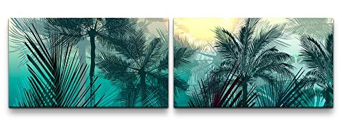 Paul Sinus Art Pflanzen und Palmen 180x50cm - 2 Wandbilder je 50x90cm - Kunstdrucke - Wandbild - Leinwandbilder fertig auf Rahmen