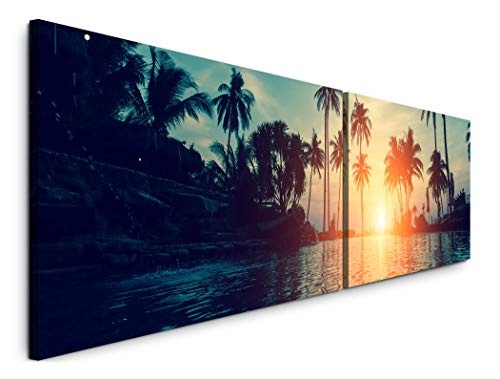 Paul Sinus Art schöne Tropische Palmen 180x50cm - 2 Wandbilder je 50x90cm - Kunstdrucke - Wandbild - Leinwandbilder fertig auf Rahmen