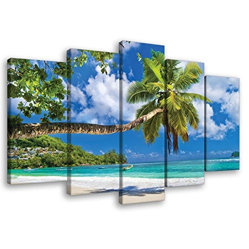 FORWALL Leinwandbild Wandbild Palmen, Strand und Ozean Bild Canvas S17 (100x60 (1x60x20, 2x50x20, 2x40x20)) AMFPS10332S17