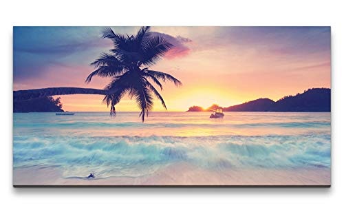 Paul Sinus Art traumhafte Seychellen 120x 60cm Panorama Leinwand Bild XXL Format Wandbilder Wohnzimmer Wohnung Deko Kunstdrucke
