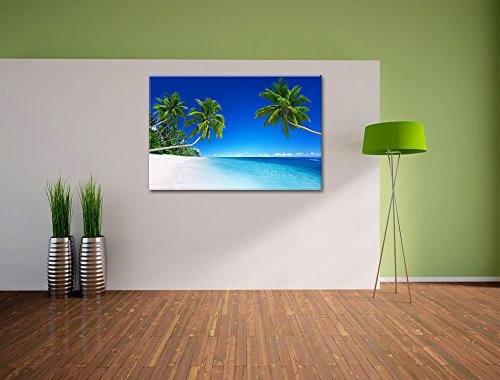 Palmen über dem Meer Format: 120x80 auf Leinwand, XXL riesige Bilder fertig gerahmt mit Keilrahmen, Kunstdruck auf Wandbild mit Rahmen, günstiger als Gemälde oder Ölbild, kein Poster oder Plakat