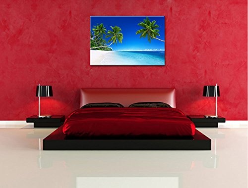 Palmen über dem Meer Format: 120x80 auf Leinwand, XXL riesige Bilder fertig gerahmt mit Keilrahmen, Kunstdruck auf Wandbild mit Rahmen, günstiger als Gemälde oder Ölbild, kein Poster oder Plakat