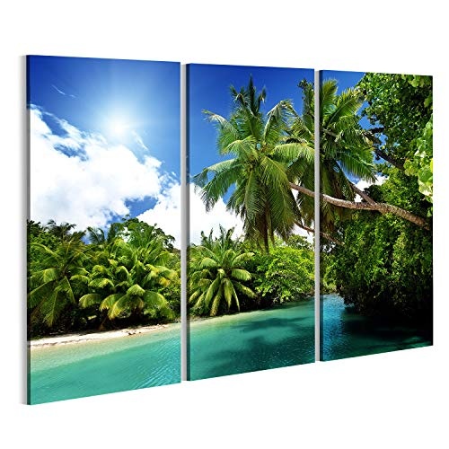 islandburner Bild Bilder auf Leinwand See und Palmen, Mahe Insel, Seychellen Wandbild, Poster, Leinwandbild NIO