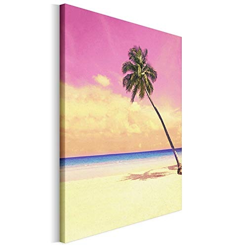 Revolio - Bilder - Leinwandbild - Wandbilder - Kunstdruck - Design - Leinwandbilder auf Keilrahmen 1 Teilig - Wanddekoration - Größe: 50x70 cm - Strand Palme pink