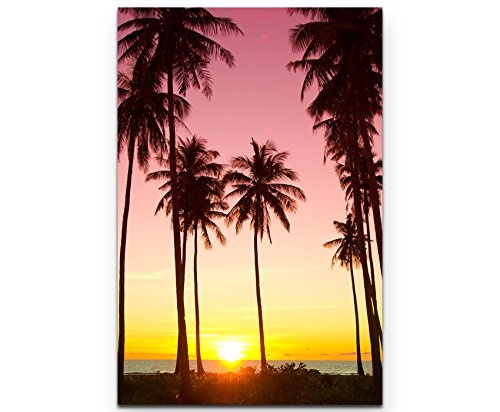 Leinwandbilder | Bilder Leinwand 90x60cm idyllischer Sonnenuntergang Zwischen Palmen