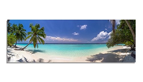 PIX Visions Leinwand Bild Bilder Karibik Palmen Strand Wasser Sand Meer Sonne Paradies Himmel XXL Wandbild Kunstdruck Leinwandbild (150x50 cm)