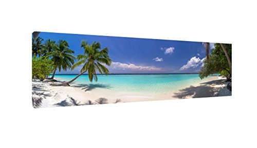 PIX Visions Leinwand Bild Bilder Karibik Palmen Strand Wasser Sand Meer Sonne Paradies Himmel XXL Wandbild Kunstdruck Leinwandbild (150x50 cm)
