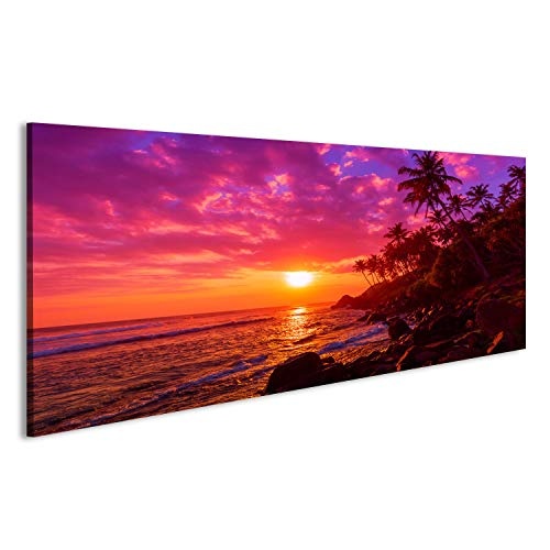 islandburner Bild Bilder auf Leinwand Sonnenuntergang am tropischen Strand mit Palmen Silhouetten Wandbild, Poster, Leinwandbild FBY