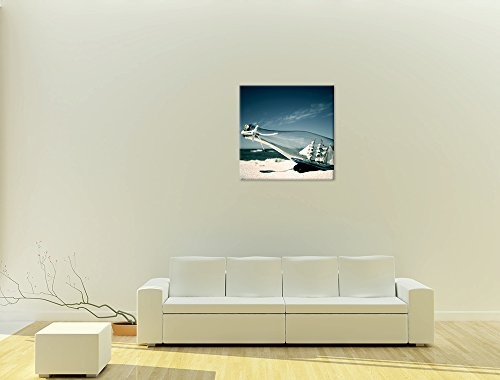 Keilrahmenbild - Buddelschiff - Schiff in der Flasche - Bild auf Leinwand - 80x80 cm einteilig - Leinwandbilder - Urlaub, Sonne & Meer - Strand - Modell