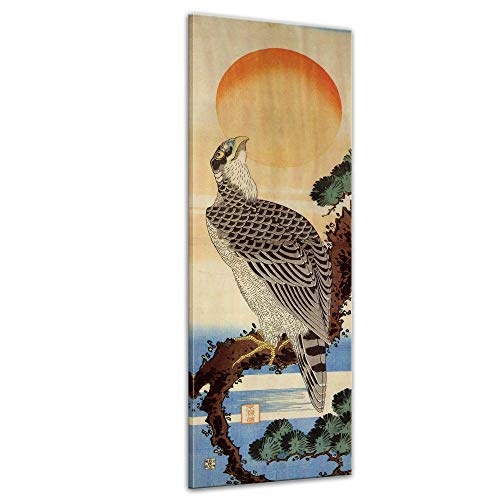 Keilrahmenbild Katsushika Hokusai Falke und Sonne - 40x120cm hochkant - Alte Meister Berühmte Gemälde Leinwandbild Kunstdruck Bild auf Leinwand