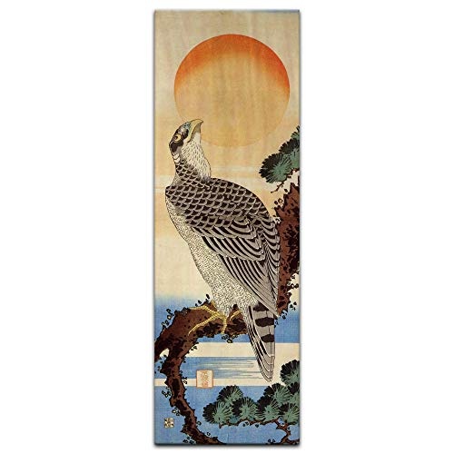 Keilrahmenbild Katsushika Hokusai Falke und Sonne - 40x120cm hochkant - Alte Meister Berühmte Gemälde Leinwandbild Kunstdruck Bild auf Leinwand
