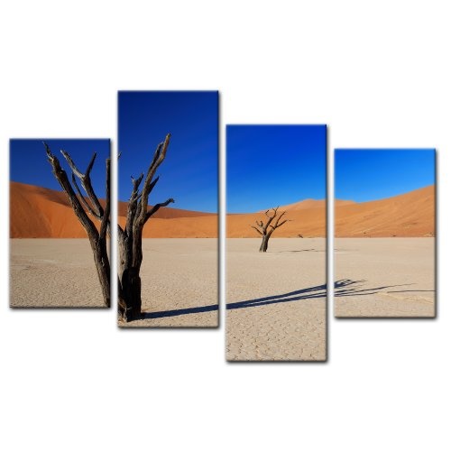 Wandbild - Tote Bäume im Deadvlei - Namibia - Bild auf Leinwand - 120x80 cm 4 teilig - Leinwandbilder - Bilder als Leinwanddruck - Landschaften - Natur - Sonne - Afrika - Namib Naukluft Nationalpark