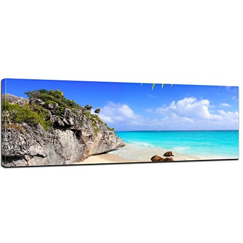 Keilrahmenbild - Tulum Mexiko - Karibik - Bild auf Leinwand - 160x50 cm - Leinwandbilder - Urlaub, Sonne & Meer - Yucatán - Bucht mit Strand - Paradies - tropisch