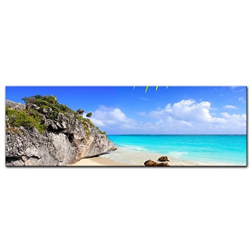 Keilrahmenbild - Tulum Mexiko - Karibik - Bild auf Leinwand - 160x50 cm - Leinwandbilder - Urlaub, Sonne & Meer - Yucatán - Bucht mit Strand - Paradies - tropisch