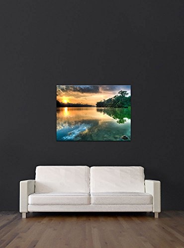 Keilrahmenbild - Morgenreflektion - Bild auf Leinwand - 120x90 cm 1 teilig - Leinwandbilder - Bilder als Leinwanddruck - Landschaften - Sonne über Einem Fluss