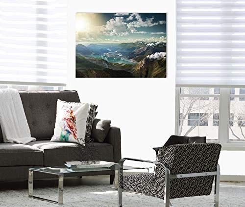 Topquadro Wandbild, Leinwandbild 70x50cm, Landschaft, Berge Wolken und Sonne - Keilrahmenbild, Bild auf Leinwand - Einteilig, Fertig zum Aufhängen