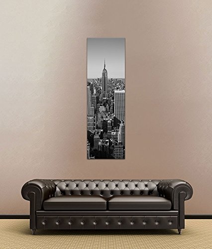 Keilrahmenbild - New York V - Bild auf Leinwand - 40 x 120 cm - Leinwandbilder - Städte & Kulturen - Amerika - Stadtansicht von New York - Luftaufnahme von Manhattan - schwarz weiß