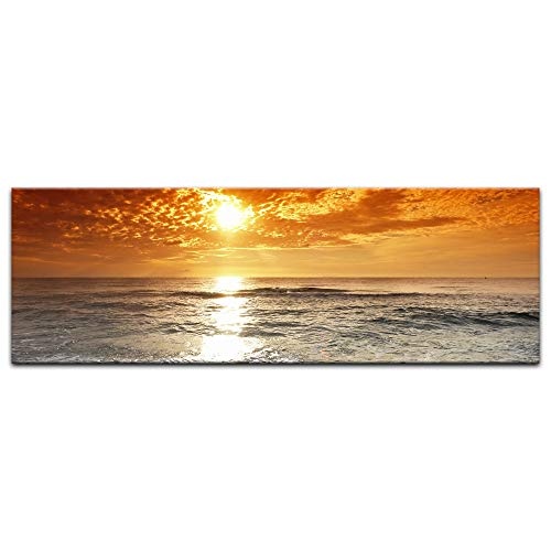 Keilrahmenbild - Sonnenuntergang in Korsika - Bild auf Leinwand - 120 x 40 cm - Leinwandbilder - Bilder als Leinwanddruck - Urlaub, Sonne & Meer - Europa - Italien - Mittelmeer - Sonne über dem Meer