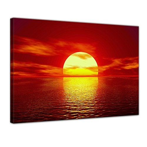 Keilrahmenbild - Sonne - Bild auf Leinwand - 120 x 90 cm - Leinwandbilder - Bilder als Leinwanddruck - Urlaub, Sonne & Meer - Sonnenuntergang über dem Meer