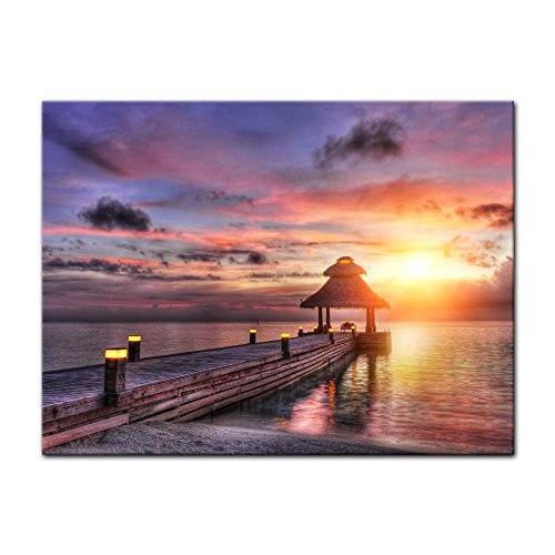 Keilrahmenbild - Sunset Over Maledives - Sonnenuntergang über den Malediven - Bild auf Leinwand - 120x90 cm 1 teilig - Leinwandbilder - Urlaub, Sonne & Meer - Landschaften - Paradies - Wasserpavillon