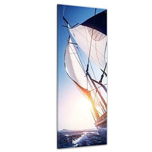 Keilrahmenbild - Yacht auf See II - Bild auf Leinwand - 50x160 cm einteilig - Leinwandbilder - Urlaub, Sonne & Meer - Boot im Sonnenschein - Relaxen - Entspannen