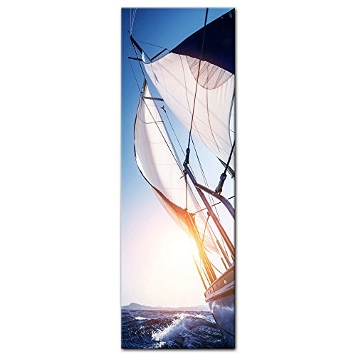 Keilrahmenbild - Yacht auf See II - Bild auf Leinwand - 50x160 cm einteilig - Leinwandbilder - Urlaub, Sonne & Meer - Boot im Sonnenschein - Relaxen - Entspannen