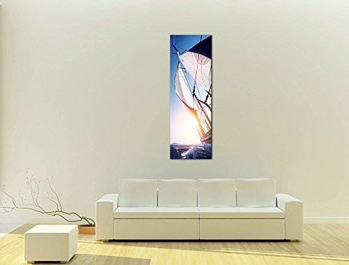 Keilrahmenbild - Yacht auf See II - Bild auf Leinwand - 50x160 cm einteilig - Leinwandbilder - Urlaub, Sonne & Meer - Boot im Sonnenschein - Relaxen - Entspannen