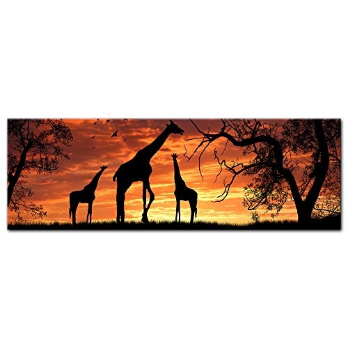 Keilrahmenbild - Giraffen im Sonnenuntergang - Bild auf...