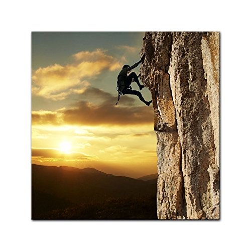 Keilrahmenbild - Bergsteiger im Sonnenuntergang - Bild auf Leinwand - 80 x 80 cm - Leinwandbilder - Bilder als Leinwanddruck - Landschaften - Sport - Klettern im Gebirge