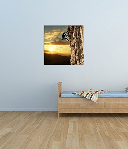 Keilrahmenbild - Bergsteiger im Sonnenuntergang - Bild auf Leinwand - 80 x 80 cm - Leinwandbilder - Bilder als Leinwanddruck - Landschaften - Sport - Klettern im Gebirge