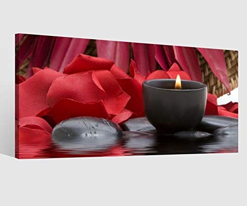 Leinwandbild Wellness Spa rot Kerze Steine Blumen Leinwand Bild Bilder Wandbild Holz Leinwandbilder vom Hersteller 9AB034, Leinwand Größe 1:80x40cm