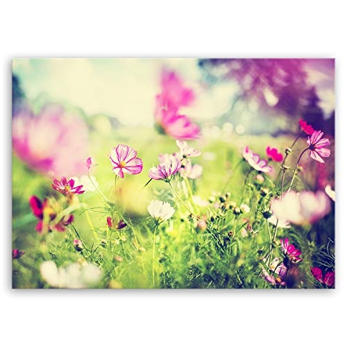 ge Bildet® hochwertiges Leinwandbild Pflanzen Bilder - Frühling - Blumen Natur Wiese rosa pink bunt - 70 x 50 cm einteilig 2207 L