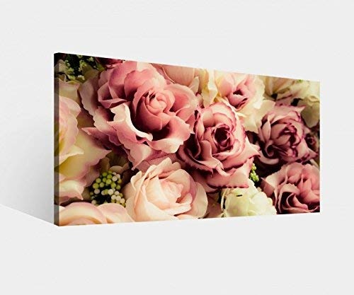 Leinwandbild Blume Blumen Muster Rosen braun weiss Vintage Hintergrund Leinwand Bild Bilder Wandbild Holz Leinwandbilder vom Hersteller 9W852, Leinwand Größe 1:80x40cm