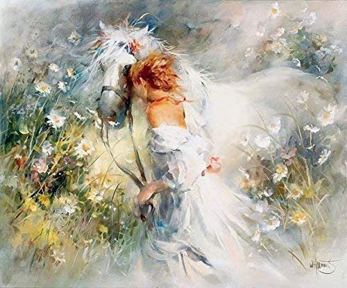 Keilrahmen-Bild - Willem Haenraets: White Dream 50 x 60 cm Pferd mit Mädchen Blumen nostalgisch idyllisch romantisch
