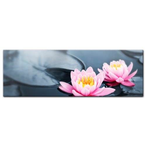 Keilrahmenbild - Lotusblüte - Bild auf Leinwand - 160x50 cm - Leinwandbilder - Geist & Seele - Pflanzen - Blume - Seerose - Idylle