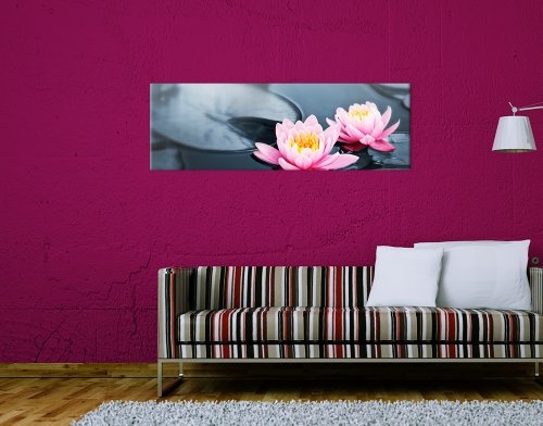 Keilrahmenbild - Lotusblüte - Bild auf Leinwand - 160x50 cm - Leinwandbilder - Geist & Seele - Pflanzen - Blume - Seerose - Idylle