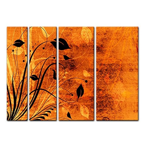 Keilrahmenbild - Blumen Grunge IV - Bild auf Leinwand - 180x120 cm vierteilig - Leinwandbilder - Pflanzen & Blumen - braune Grafik mit Rankmotiv