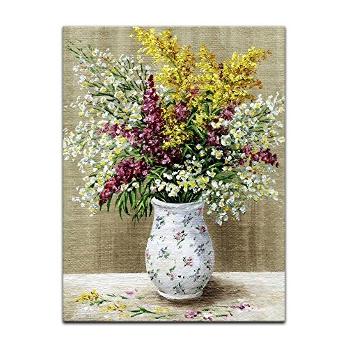 Keilrahmenbild - Stillleben - Wildblumen in weisser Vase...