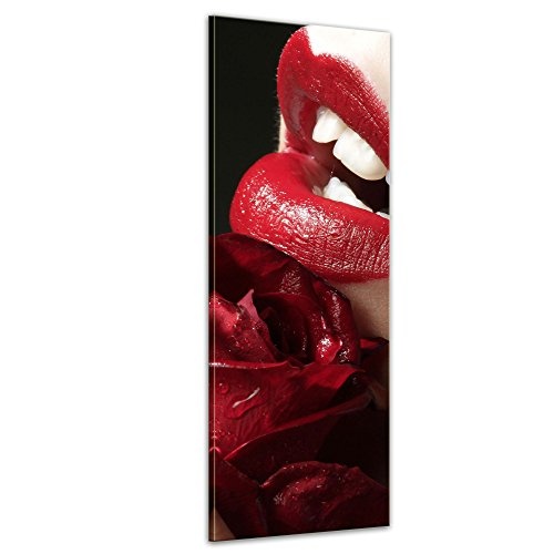 Keilrahmenbild - Smell and Beauty - Bild auf Leinwand - 40 x 120 cm - Leinwandbilder - Bilder als Leinwanddruck - Akt & Erotik - Rose und roter Mund