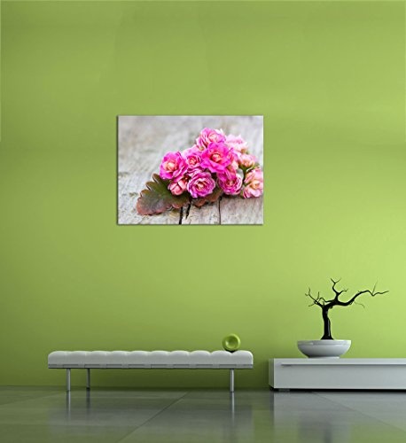 Keilrahmenbild - Kalanchoe Blümchen - Bild auf Leinwand - 120x90 cm einteilig - Leinwandbilder - Pflanzen & Blumen - Kleiner Blumenstrauß - rosa - pink